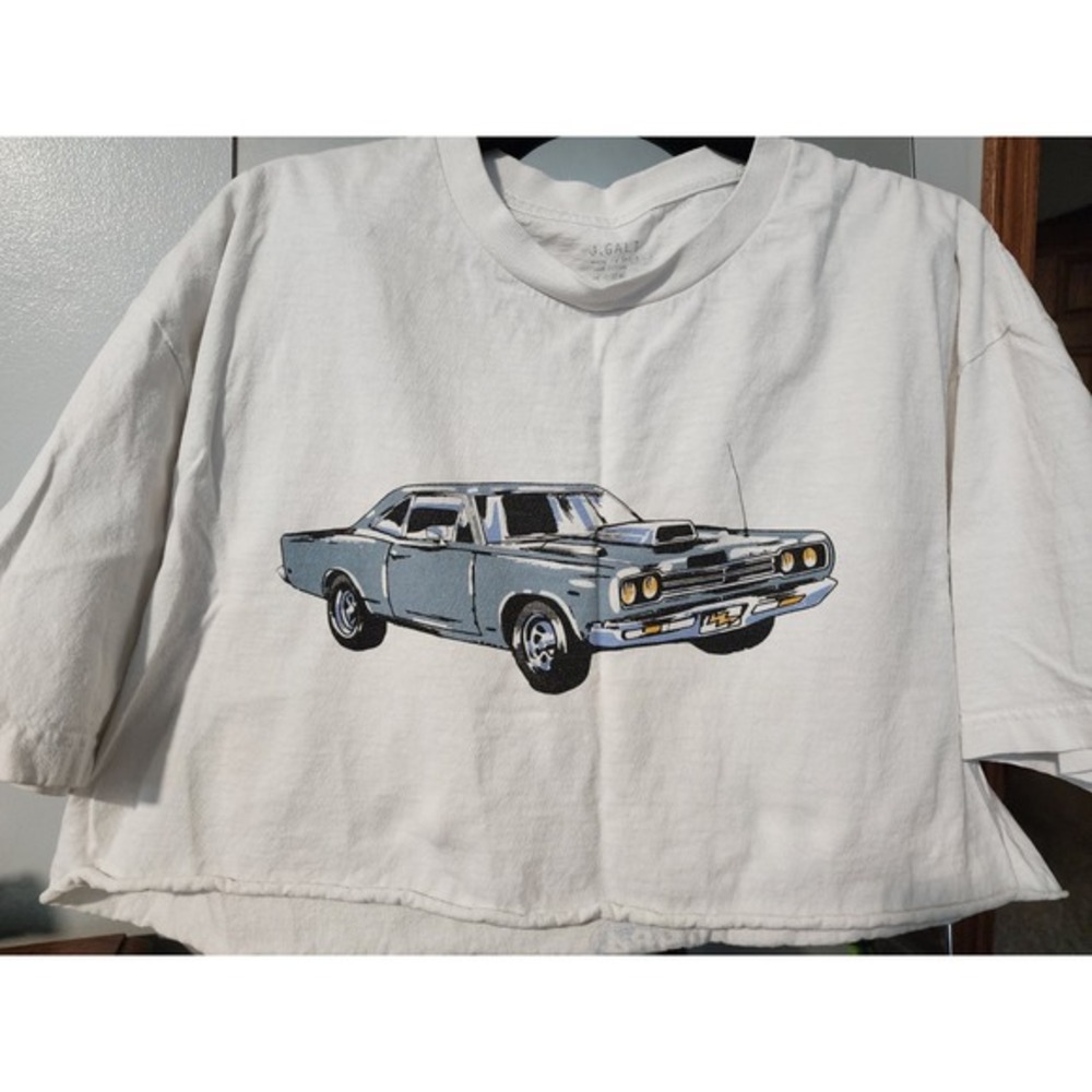 Motor Show 1984‎ Crop-Top T-Shirt Women's One Size Medium White Graphic Tee Cars